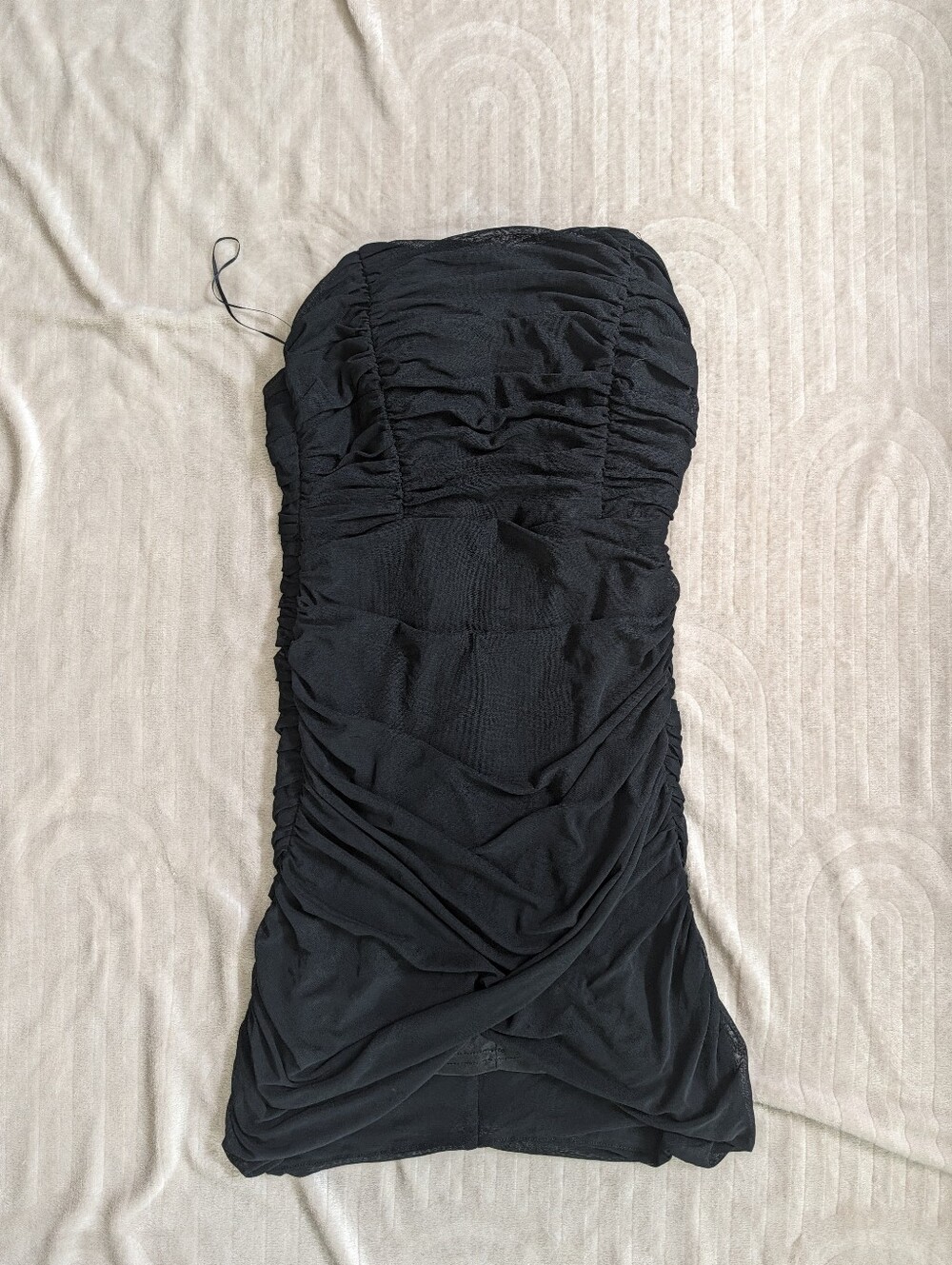 Strapless Black Ruched Cocktail Dress
